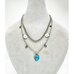 Gümüş İkili Mavi Taş Detaylı Kolye